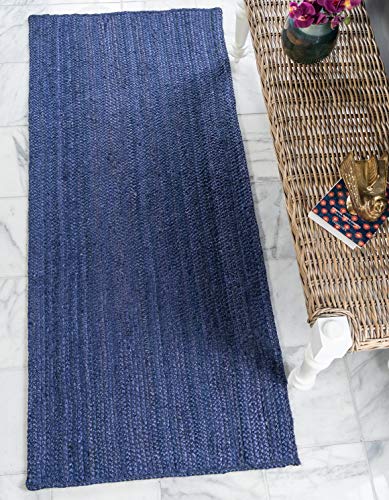 Unique Loom Braided Jute Collection Area Rug - Dhaka (2' 7" x 6' 1" Runner, Navy Blue) - color: Navy Blue, size: 2'7" x 6'1" (Runner)