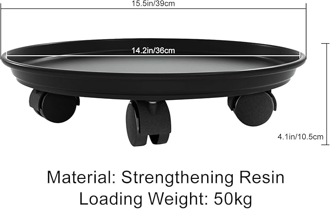2Pcs Plant Caddy,Planter Pot Mover, Plant Pot Pallet Dolly Caster with Universal Wheels, Round Movable Planter Dolly Trolley Tray Pallet Outdoor Indoor Tree Flower Stand Planter (15.5 inch+2pcs+black)