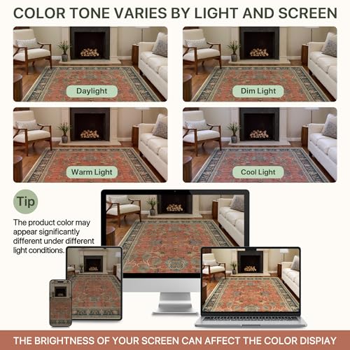 Bavni Floral Area Rugs 10x14, Vintage Accent Living Room Rug, Distressed Washable Rug Non Slip Stain Resistant, Low Pile Thin Soft Coral Blue Large Carpet for Bedroom, Dining Room, Office, Nursery - color: Coral Blue, size: 10' x 14' (Rectangular)