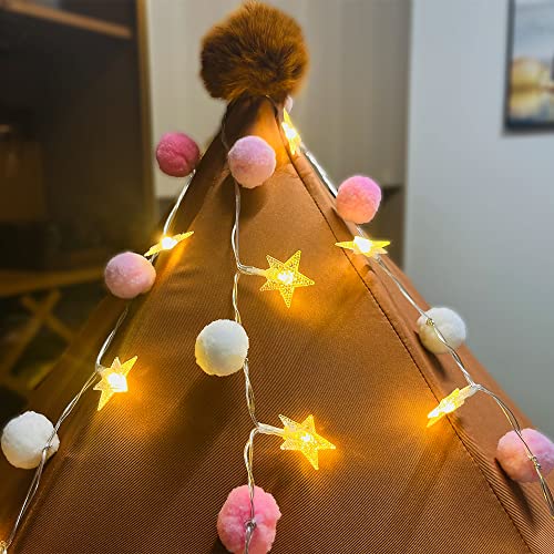 ChiRee Indoor String Lights 6.56 Feet Pom Poms Star Lights 20 LED Battery Operated String Fairy Lights Warm White Star Lights Colorful Decor Lights for Home Bedroom Kids Playhouse Holiday Christmas - style: Star-Pink