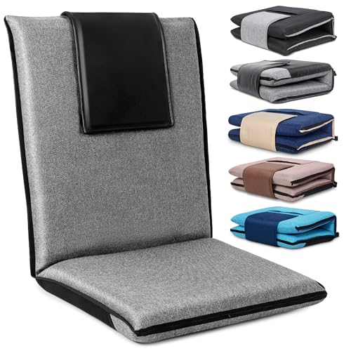 FASTMOMENT Floor Chair with Water Repellent Fabric 14-Position Adjustable Floor Chair with Back Support Portable Floor Seat for Adults Foldable Meditation Seat with Washable Cover (Dark Grey) - color: Grey & Black, style: Upgraded - With Water Repellent F