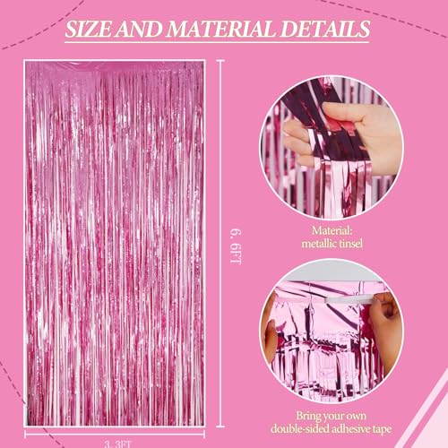 DECOCKRAT 2 Pack Foil Fringe Backdrop - Pink Shiny Tinsel Curtains for Party Decoration/Photo Booth Props - 3.3x6.6 FT Metallic Foil Backdrop for Birthday, Wedding, Graduation, Christmas. - color: Pink