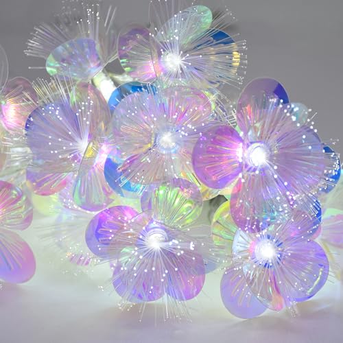 YOLIGHT Fiber Optic Flower String Lights Battery Operated with Timer, 13ft 20 LED Flower Garland Lights Fairy Lights for Room Table Wedding Christmas Easter Décor (White) - color: White, size: 13ft
