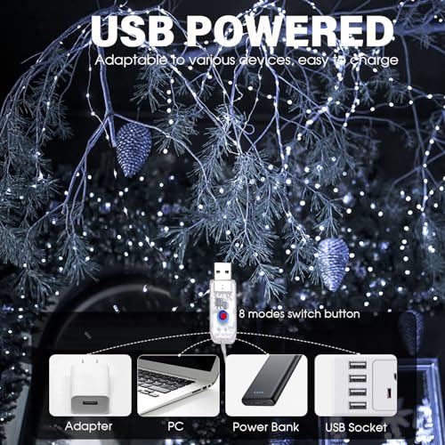 Fairy Lights 66ft 200 LED USB Twinkle String Lights Plug in Copper Wire Lights with Remote and Timer 8 Modes Outdoor Waterproof Starry Lights DIY Party Wedding Christmas Decoration(Cool White) - color: Cool White