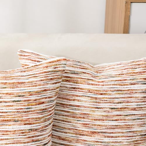 Boho Pillow Covers 18x18 Set of 2 Geometric & Striped Pillow Covers-Hand-Tufted Textured Pillowcases-Farmhouse Linen Decorative Throw Pillows for Sofa, Couch, Bed, Chair, Living Room, Rust - color: Rust