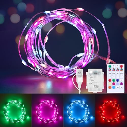 Battery Operated Fairy Lights Color Changing String Light with Remote, 16.4FT 1-Pack Twinkle LED Lights USB Plug or Battery Powered, Outdoor Christmas Decorations for Bedroom Party Indoor - color: Multi-colore-1pack
