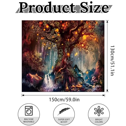 Jungle Tree Tapestry Large Wall Hanging for Bedroom Living Room Nature Decor - color: Dream Forest01, size: 78.7"L x 59.1"W