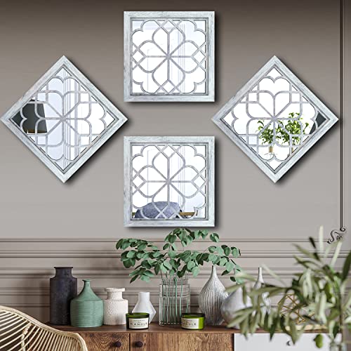 Wocred Set of 4 Mirrors Square Wall Mirror,Gorgeous Rustic Farmhouse Accent Mirror,Rustic White Color Entry Mirror for Bathroom Renovation,Bedrooms,Living Rooms and More(12”x12”4pcs) - color: Rustic White, size: 12x12 inch - 4 PCS