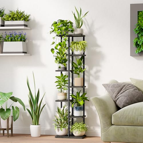 Bamworld Tall Plant Stand Indoor, Corner 7 Tier Metal Plant Shelf for Multiple Plants, Tiered Flower Pot Stands for Patio Garden Balcony Living Room Bedroom, Black - color: Black, size: 7 Tier