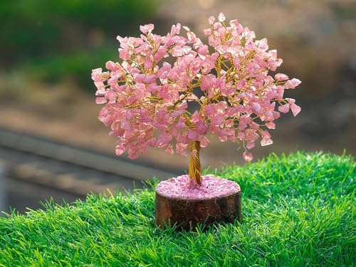 Handcrafted Crystal Tree for Good Luck | 300 Beads Bonsai Tree for Positive Energy, Love, and Harmony | Feng Shui Money Tree | Spiritual Gift & Home Decor | 7-9 Inches (Rose Quartz) - color: Rose Quartz