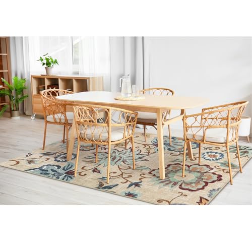 Beeiva Floral 5x7 Living Room Rugs, Non Slip Vintage Washable Beige Rug for Living Room, Paisley Bedroom Carpet with Rubber Backing Ultra Thin Carpet for Dining Room Office - color: Cream, size: 5' x 7' (Rectangular)