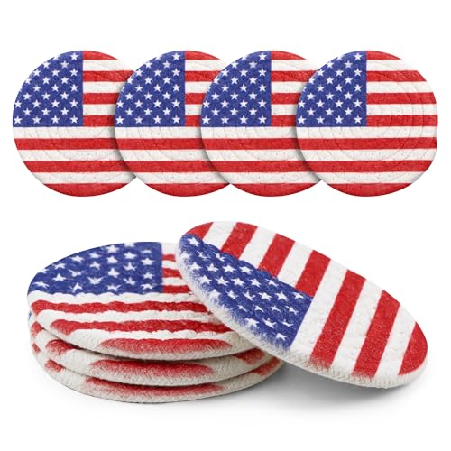 Coasters Set of 4 for Drinks, Cotton Woven 4 Colors Absorbent Boho Coasters for Home Decor Cups - Hot or Cold Drink Thickened (American Flag) - color: Flag