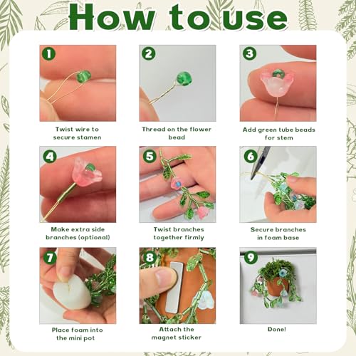 GUJYUYIF Green Glass Beads Kit with Rattan Basket,Beaded Plant Kit Plant Beaded Crystal Glass Leaf Flower Glass Bead for Succulent Plant Making and DIY Crafts - color: Terracotta Pot