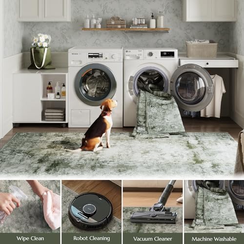 jinchan Green Floral 2x3 Rugs for Entryway - Vintage Washable Area Rug Ultra-Thin Low-Pile Soft Small Non-Slip Distressed Doormat for Entrance Kitchen Bedroom Bathroom (2x3ft,Forest Green) - color: Fairyland Forest Green, size: 2' x 3' (Buttery Soft)