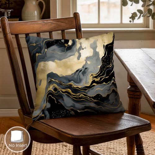 OBSEDE Black Gold Marble Throw Pillow Covers 18x18 Set of 4, Farmhouse Decor for Home Couch Sofa Living Room, Rustic Floral Decorative Cushion Cases - color: Black Gold Marble
