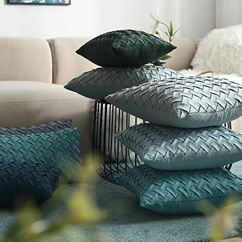 vctops Boho Basket Weave Pattern Decorative Throw Pillow Cover Super Soft Suede Solid Square Accent Cushion Case for Couch Sofa Car (Grey Blue,18"x18") - color: Grey Blue, size: 18" x 18" (Pack of 1)