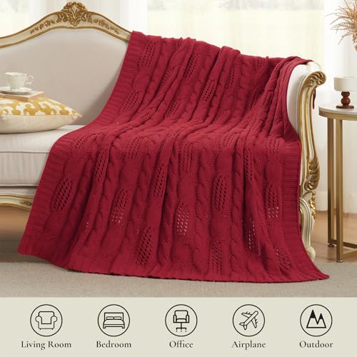 Amélie Home Chunky Knit Throw Blanket, Reversible Soft Chenille Breathable Cable Knitted Blanket for Couch and Sofa, Farmhouse Decorative Throw for Chair, 50"x60", Christmas Red - color: Christmas Red, size: Cable Knit 50"x60"