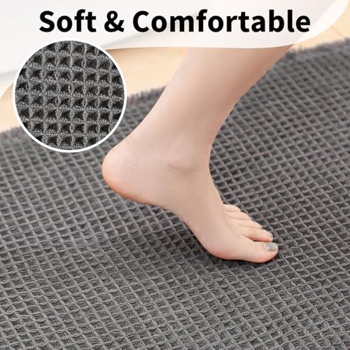 Waffle Bath Mat - Boho Bathroom Rugs Non Slip Washable, Super Absorbent & Quick Dry, Small Bath Mats Farmhouse Bathroom Decor, 18'' x 30'', Dark Grey - color: Dark Grey, size: 18'' X 30''