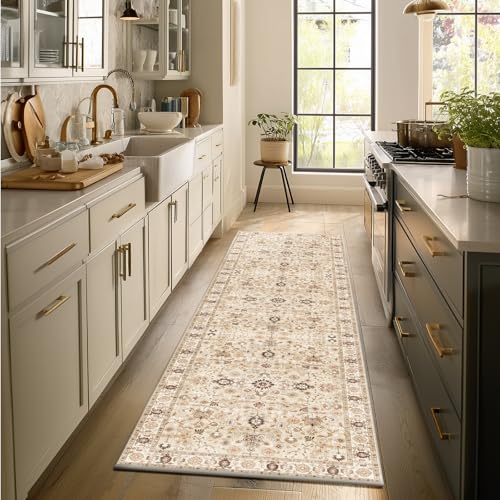 Machine Washable Hallway Runner Rug: 2'x6' Kitchen Rugs Soft Non-Slip Low Pile Vintage Boho Carpet Runners for Indoor Entryway Kitchen Bedside Bedroom Bathroom Farmhouse Decor - color: Beige/Khaki/Multi, size: 2'x6'