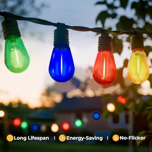 GvvooHome 24 Pack LED S14 Colored Light Bulbs for Outdoor String Lights, Shatterproof 1W Replacement Bulbs for Patio Lights, Dimmable, 2200K Warm White, E26 Base, Multi-Color: Red/Blue/Yellow/Green - color: Multi-colored, size: 24 Pack