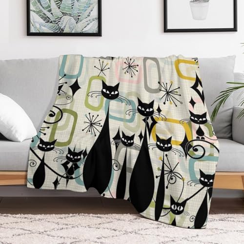 Mid-Century Black Cat Blanket,Vintage Modern Abstract Geometric Stripe Art Atomic Star Explosion Print Blanket for Couch Sofa Bed Decorative Gifts 30x40 - color: Blanket-15, size: 30"x40"