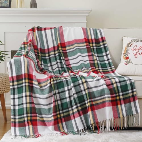 BATTILO HOME Christmas Green Plaid Throw Blanket for Couch Bed, Decorative Red Green Blanket Throw, Buffalo Checkered Plaid Blankets and Throws Farmhouse Style for Home Christmas Decor 50"x60" - color: Red Green Plaid