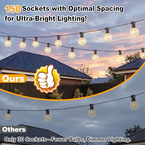 Bosceos 300ft (100ft*3) Outdoor G40 LED Globe String Lights Dimmable Waterproof Shatterproof Light Strings Connectable Commercial Hanging Lights for Christmas Patio House Backyard Balcony Party - color: Black, size: 300FT-Warm White