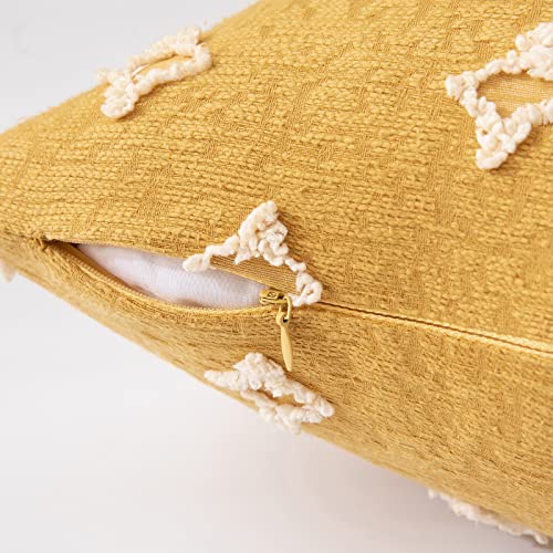EMEMA Fall Mustard Yellow Decorative Throw Pillow Covers Rhombic Jacquard Pillowcase Cushion Case Square for Couch Sofa Bed Living Room Bedroom Set of 2, 18x18 Inch - color: Mustard Yellow, size: 18" x 18" (Pack of 2)
