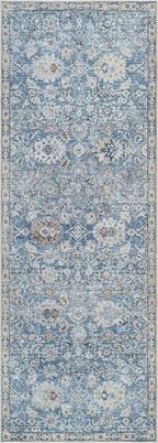 Bloom Rugs Caria Washable Non-Slip 7 ft Runner - Blue/Beige Traditional Runner for Entryway, Hallway, Bathroom, and Kitchen - Exact Size: 2'6" x 7' - color: Blue / Beige, size: 2'6" x 7' (Runner)