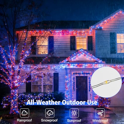 4 Pack Red White and Blue Solar Fairy Lights, 131ft 400LED 4th of July Solar String Lights Waterproof with 8 Modes, Green Wire Outdoor Patriotic Lights for Memorial Day Independence Day Decor - color: Red Blue White