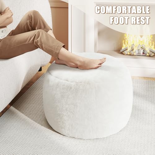 Gericco Round Stuffed Pouf Ottoman for Foot Rest, A Round Modern Foam Filled Poufs, Floor Chair for Living Room, Nursery, Dorm, A Soft Modern Foot Stool Perfect to Rest Your Feet (White, 20Inch) - color: White, size: 20.1"D x 20.1"W x 15"H
