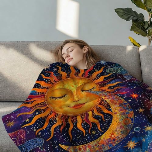 Sun and Moon Blanket Throw, Plush Blanket Gift for Adults, Hippie Witchy Lightweight Soft Fleece for Bedrooms, Meditation, and Decor, 40x50 Inches - color: Colorful Sun Moon