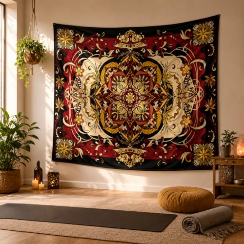 Boho Mandala Moth Tapestry,Hippie Floral Aesthetic Wall Tapestries, Psychedelic Aesthetic Decor, Large Tapestry for Bedrooms, Living Rooms, and Dorms-59.1x49.2 Inch - color: Purple Red, size: 59.1"L x 49.2"W