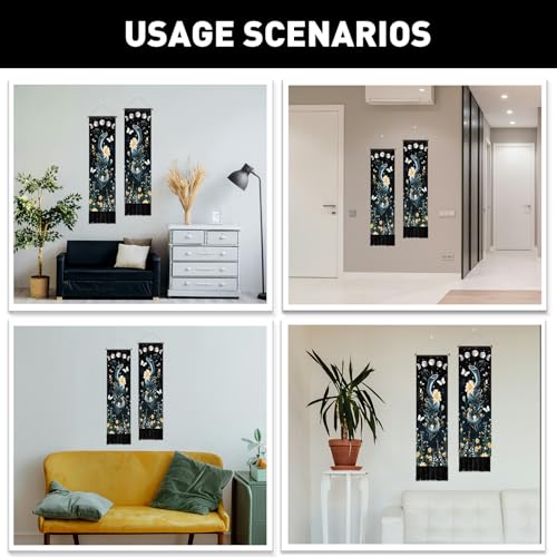 PLIGREAT 2 Pack Snake Wall Tapestry, 52" x 13" Moon Phase Vertical Tapestry with Tassel Aesthetic Floral Plants Wall Hanging Mystical Long Narrow Decor for Bedroom Living Room Home Decor - color: black,yellow