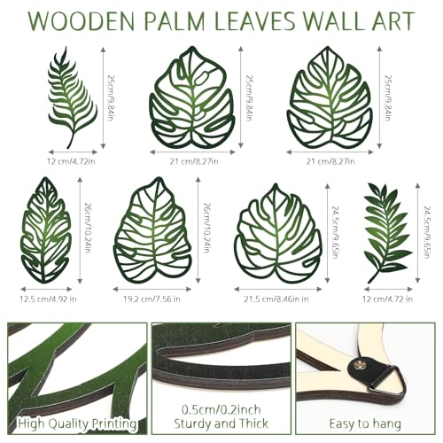Namalu 7 Pcs Tropical Wall Decor Jungle Monstera Wall Art Boho Palm Leaf Wooden Decoration Tropical Nursery Decor Vintage Natural Monstera Leaf Plaque for Farmhouse Kitchen Bedroom Garden(Green) - color: Green