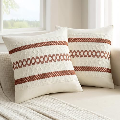 MIULEE Set of 2 Rust Decorative Pillow Covers 18x18 Inch Farmhouse Rustic Boho Couch Throw Pillows Modern Cotton Cushion Covers Retro Cute Macrame Woven Home Decor for Bed Sofa Chair - color: Rust, size: 18" x 18" (Pack of 2)