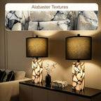 Scenekoy 23" Alabaster Table Lamps Set of 2 with Night Light for Living Room, Rotary Switch, Black Modern Table Lamp with Black Linen Shade, Nightstand Lamp for Bedroom Bedside Office (Bulb Included) - color: Black