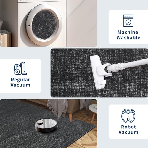 Area Rug 4x6 Washable Bedroom Rugs Non Slip Modern Solid Color Large Living Room Throw Carpet Low Pile Minimalist Kitchen Rug Plain Accent Rug Mat Classic Boho Area Rugs for Nursery Entryway, Black - color: Black, size: 4' x 6' (Rectangular)