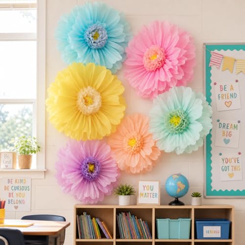 Giegxin 6 Pcs 31.5", 24" Pastel Giant Paper Flower Colorful Large Tissue Paper Flower for Wall Big Pastel Floral Decorations for Wall Wedding Bridal Shower Baby Shower Mexican Fiesta Crepe Birthday - color: Pastel, size: 31.5", 24"