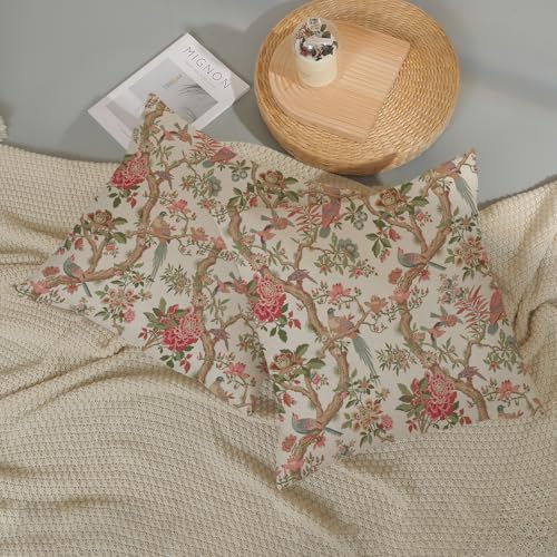 Preppy Pink Chinoiserie Pillow Covers 16x16 Inch 2 Pcs Brown Bird Floral Decor Throw Pillows Vintage Flower Spring Summer Outdoor Decoration Pillowcase Linen Cushion Cover for Couch Sofa - color: Preppy Pink Flower Birds, size: 16" x 16" (Pack of 2)