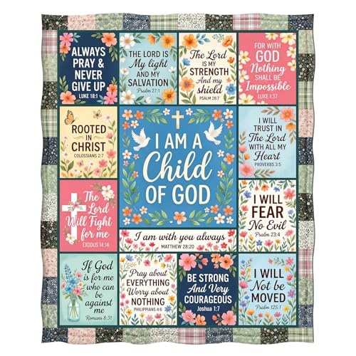 Levens Christian Throw Blanket 50x60 | Inspirational Scripture Faith Blanket, Soft Cozy Fleece Gift for Women, Mom, Encouragement, Religious Home Décor| Bible Verse I Am A Child of God - color: Blue, White,red, size: 50"x60"