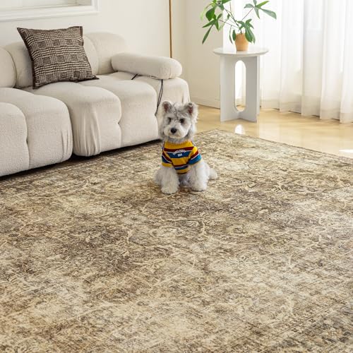Fmfunctex 2x5 Washable Runner Rug Brown Vintage Neutral Distressed Non Slip Low Pile Indoor Carpet Soft Retro Floral Hallway Entryway Rug for Kitchen Living Room Bedroom Bathroom Laundry Entry Bedside - color: Brown, size: 2' x 5' (Rectangular)