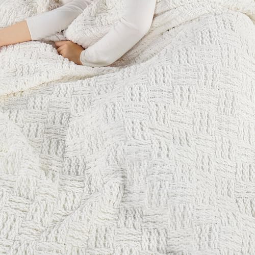Home Soft Things Cable Knitted Throw Blankets 50'' x 60", White, Soft Cozy Fluffy Decorative Throw with Tassels Couch Bed Sofa Cover Throw Blankets - color: Antique White, size: 50" x 60"