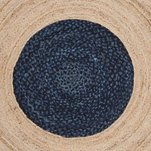 SAFAVIEH Cape Cod Collection 3' Round Navy / Natural CAP701N Handmade Boho Fringe Jute & Cotton Area Rug - color: Navy/Natural, size: 3' (Round)