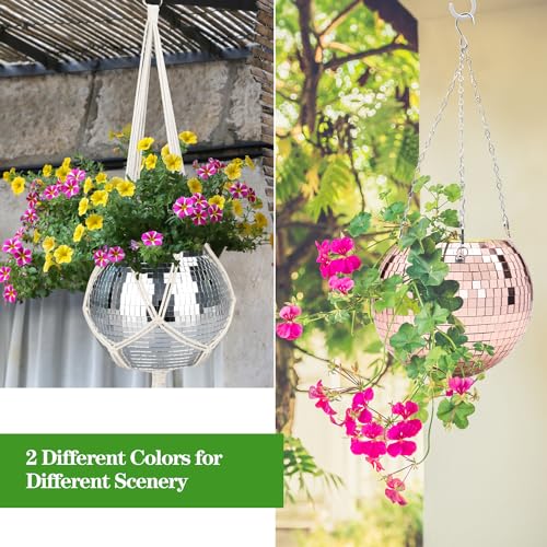 Disco Ball Planter, 1pcs 9” Silver Disco Ball Planter, Disco Ball Plant Hanger with Hanging Rope, Hanging Chain, Hook, Circle and Extra Mirror Pieces - color: 1×9" Silver