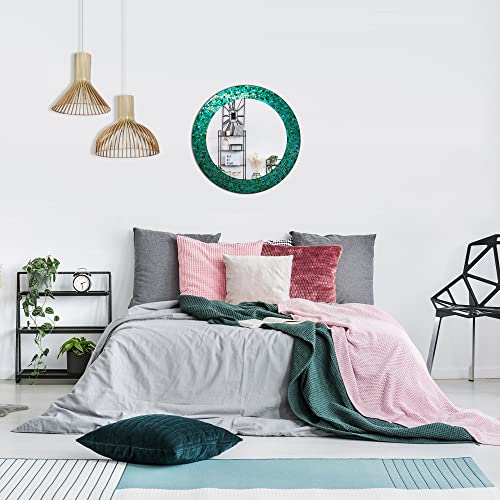 24" Round Rainbow Mosaic Wall Mirror, Multicolor Glass Tile Frame, Bohemian Decorative Accent Mirror for Living Room, Bathroom, Bedroom, Entryway, Wall Mount (Turquoise) - color: Turquoise