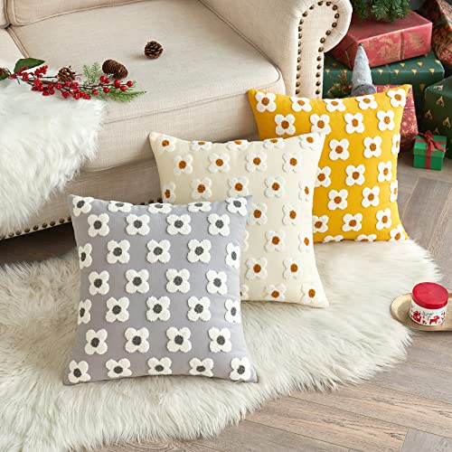 EMEMA Decorative Throw Pillow Covers Sun Flower Jacquard Pillowcase Cushion Case Square for Couch Sofa Bed Living Room Bedroom Set of 2, 18x18 Inch, Beige - color: A-beige, size: 18" x 18" (Pack of 2)