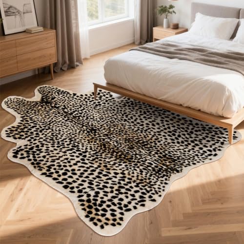 Huichenxing2021FURSTORE Leopard Rug Cheetah Print Rugs for Living Room Bedroom Faux Animal Print Area Carpet Cowhide Skin Mat 4.6x5.8ft - color: Multi Leopard 69''l X 55'' W