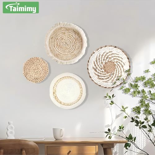 7 Pack Boho Wall Basket Decor,Hanging Woven Wall Basket Decor,Handmade Round Tassels Tapestry Wall Decor,Wicker Bamboo Seagrass Wall Hanging Decor for Farmhouse Living Rooms Bedrooms Display