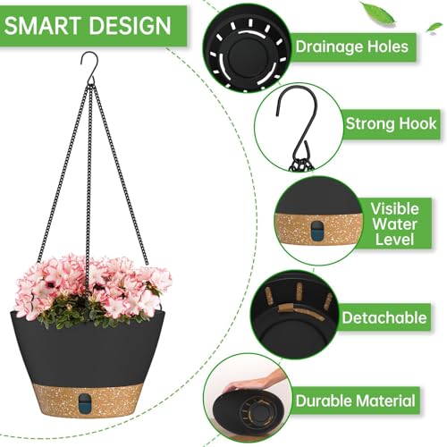 ZMTECH 2 Pack 10 Inch Hanging Planters for Indoor Plants, Modern Gray Hanging Planter with Visible Water Level Window & Metal Chain, Decorative Plant Hanger Indoor for Spring Balcony Decor - color: Gray, size: 10 Inch